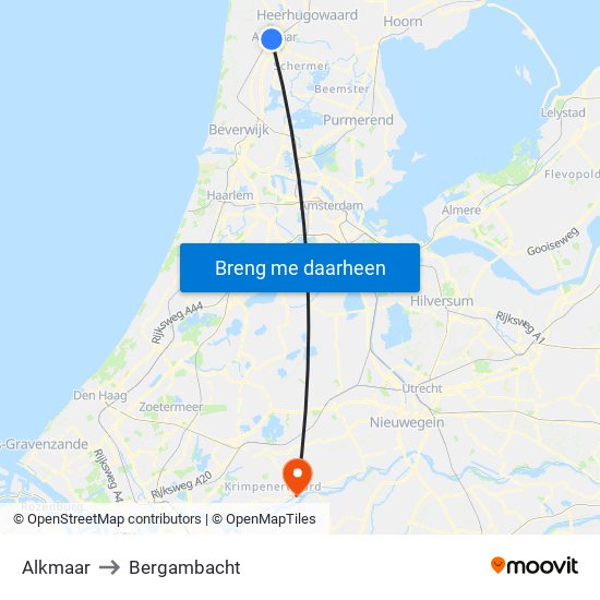 Alkmaar to Bergambacht map