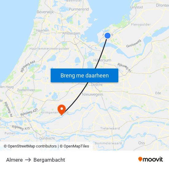 Almere to Bergambacht map