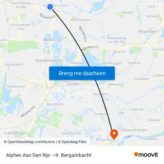Alphen Aan Den Rijn to Bergambacht map