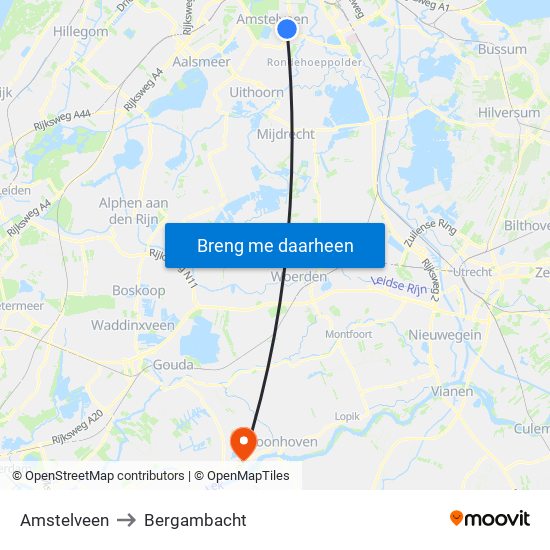 Amstelveen to Bergambacht map