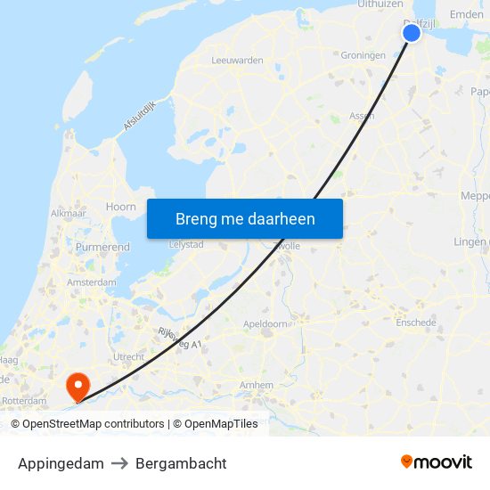 Appingedam to Bergambacht map