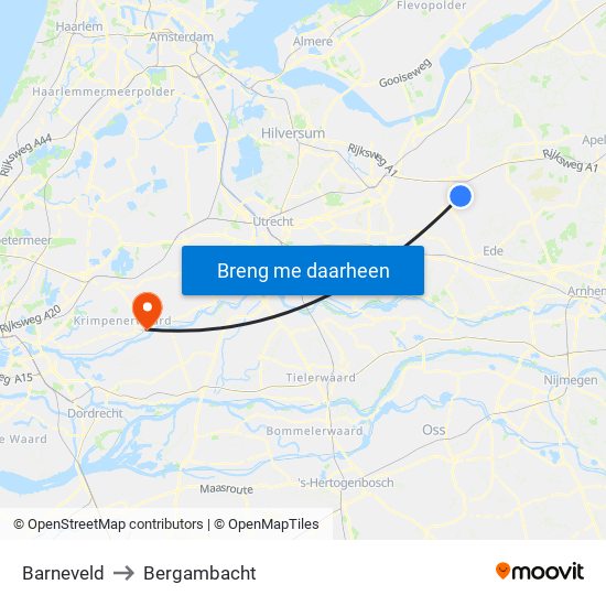 Barneveld to Bergambacht map