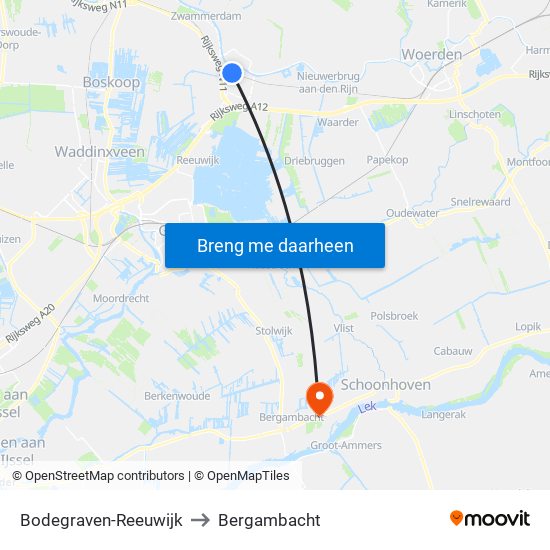 Bodegraven-Reeuwijk to Bergambacht map
