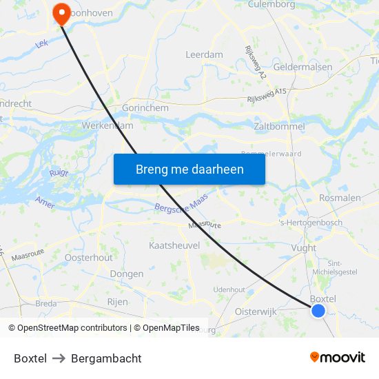 Boxtel to Bergambacht map