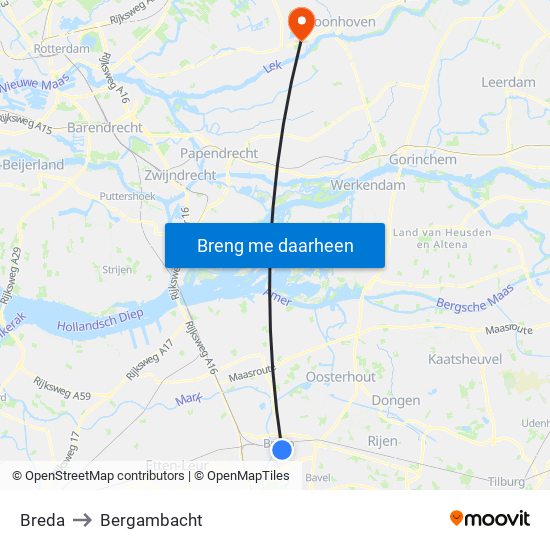 Breda to Bergambacht map