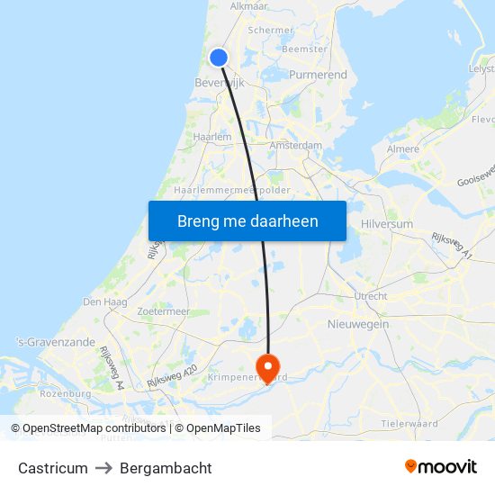 Castricum to Bergambacht map