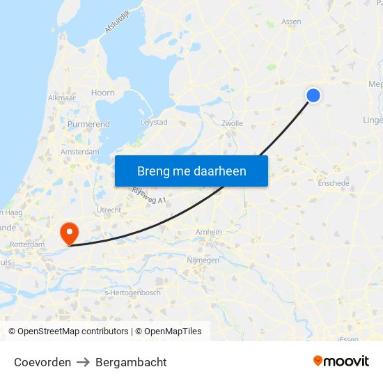 Coevorden to Bergambacht map