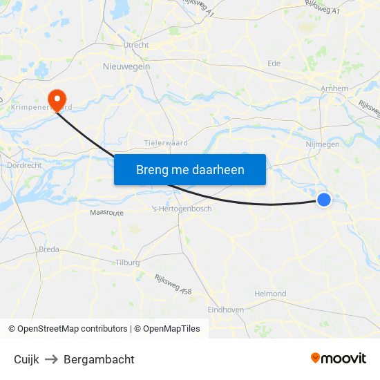Cuijk to Bergambacht map