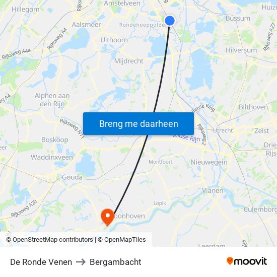 De Ronde Venen to Bergambacht map