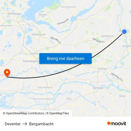Deventer to Bergambacht map