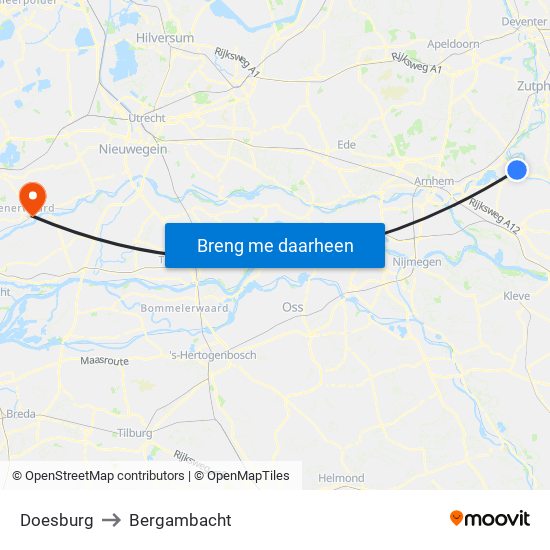 Doesburg to Bergambacht map