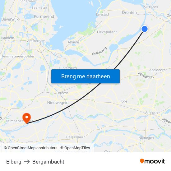 Elburg to Bergambacht map