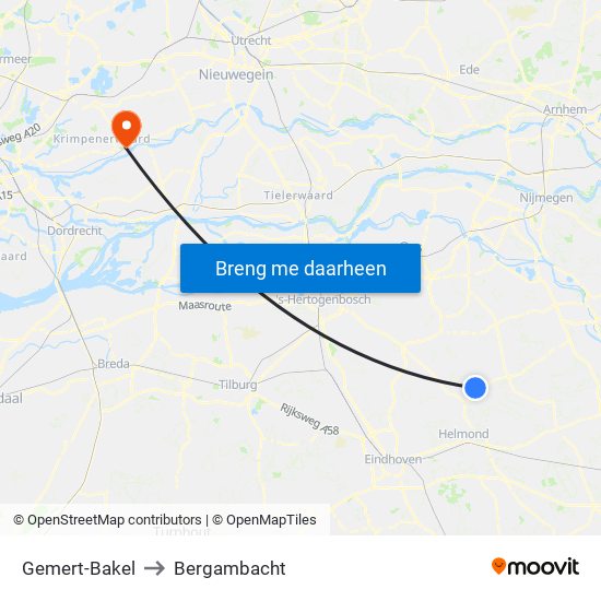 Gemert-Bakel to Bergambacht map