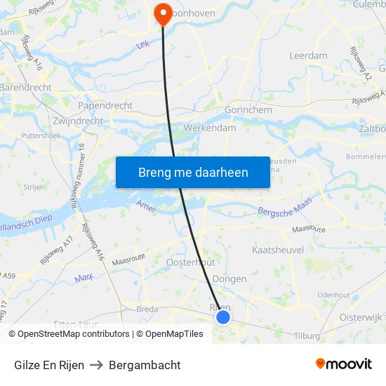 Gilze En Rijen to Bergambacht map