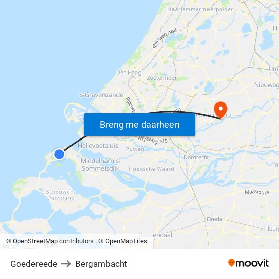 Goedereede to Bergambacht map