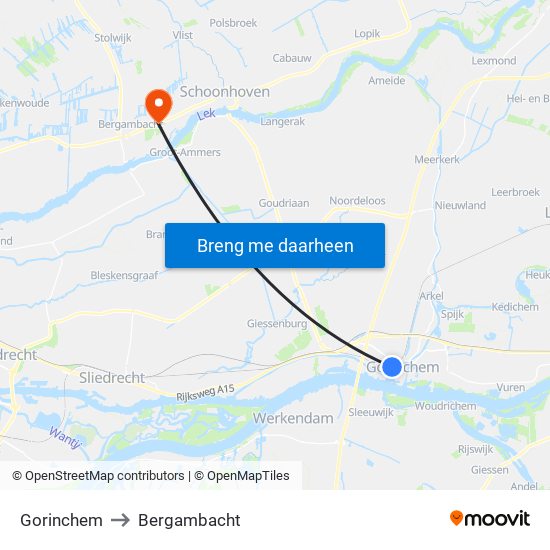 Gorinchem to Bergambacht map