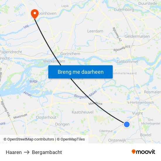 Haaren to Bergambacht map