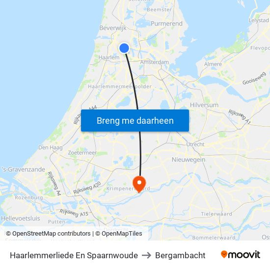 Haarlemmerliede En Spaarnwoude to Bergambacht map