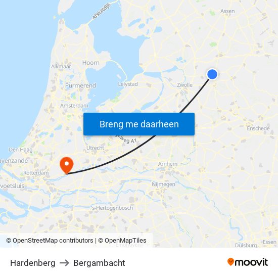 Hardenberg to Bergambacht map