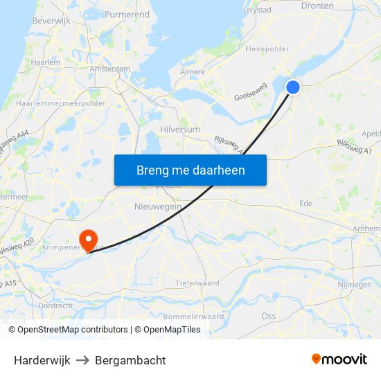 Harderwijk to Bergambacht map