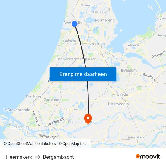 Heemskerk to Bergambacht map