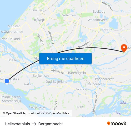 Hellevoetsluis to Bergambacht map