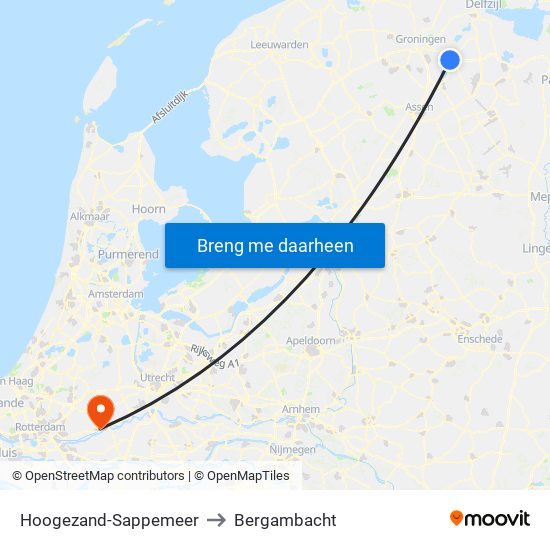 Hoogezand-Sappemeer to Bergambacht map