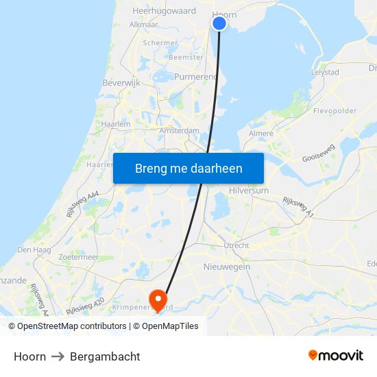 Hoorn to Bergambacht map