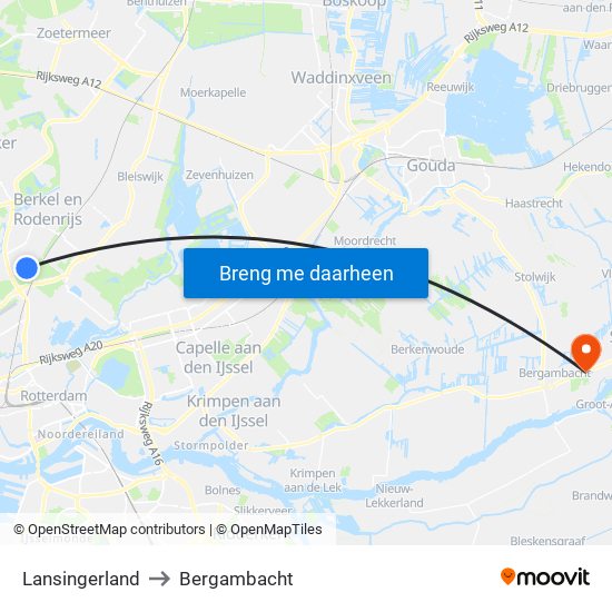 Lansingerland to Bergambacht map