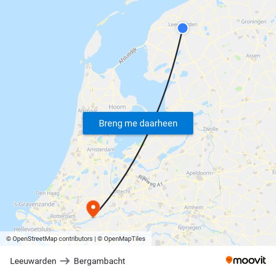 Leeuwarden to Bergambacht map