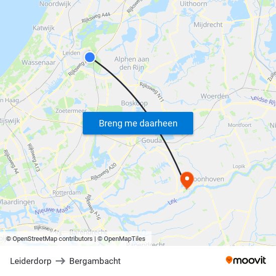 Leiderdorp to Bergambacht map