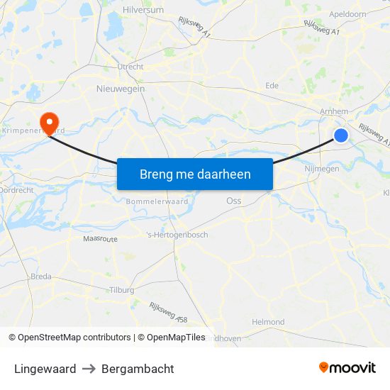 Lingewaard to Bergambacht map