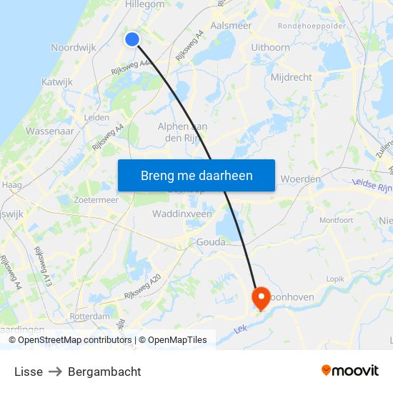 Lisse to Bergambacht map