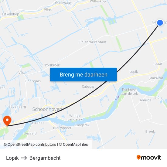 Lopik to Bergambacht map