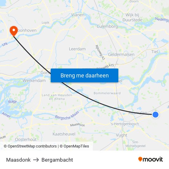 Maasdonk to Bergambacht map