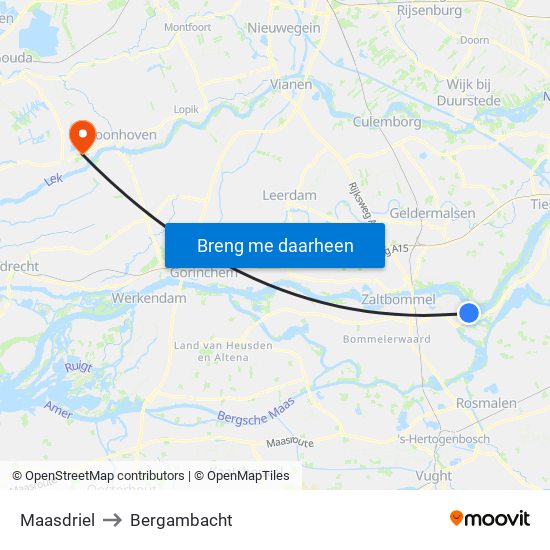Maasdriel to Bergambacht map