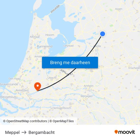 Meppel to Bergambacht map