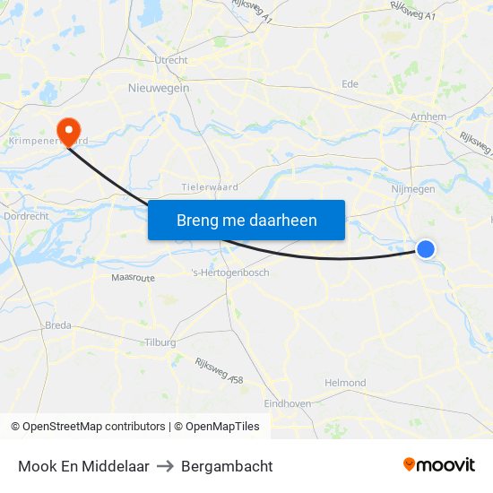 Mook En Middelaar to Bergambacht map