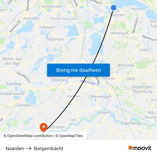 Naarden to Bergambacht map