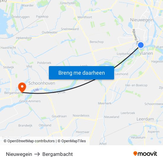 Nieuwegein to Bergambacht map