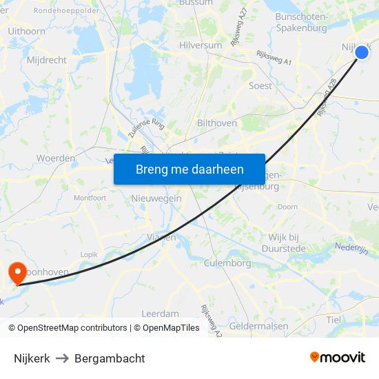 Nijkerk to Bergambacht map