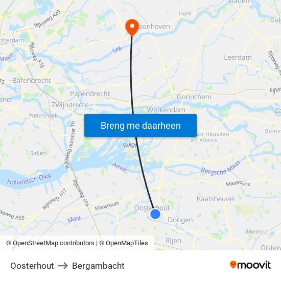 Oosterhout to Bergambacht map