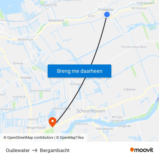 Oudewater to Bergambacht map