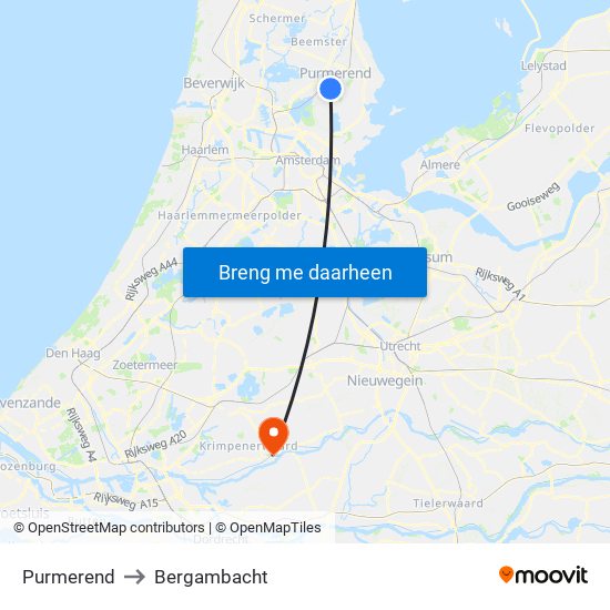 Purmerend to Bergambacht map