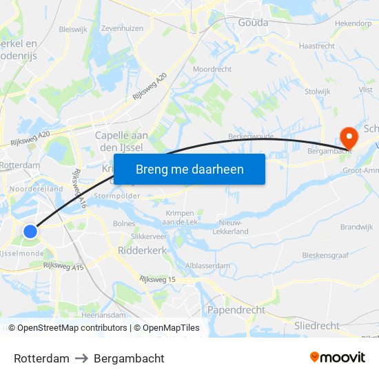 Rotterdam to Bergambacht map
