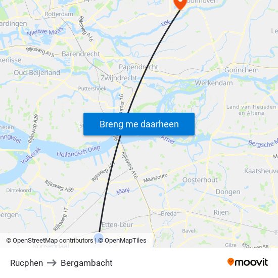 Rucphen to Bergambacht map