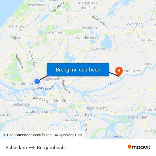 Schiedam to Bergambacht map