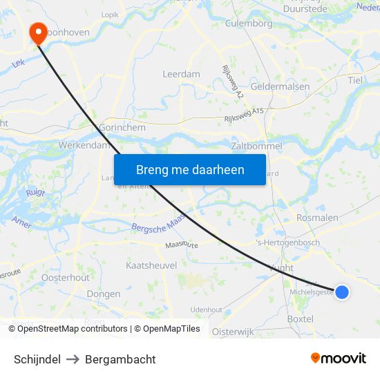 Schijndel to Bergambacht map
