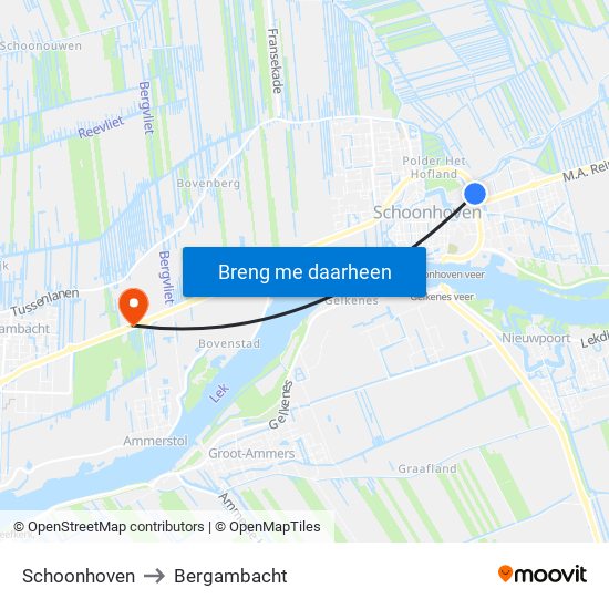 Schoonhoven to Bergambacht map