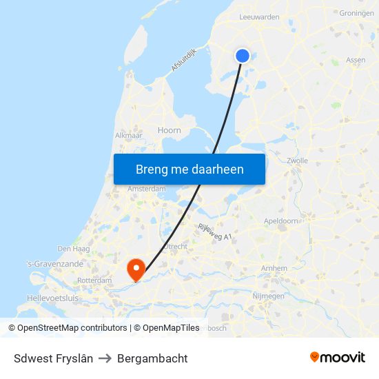 Sdwest Fryslân to Bergambacht map